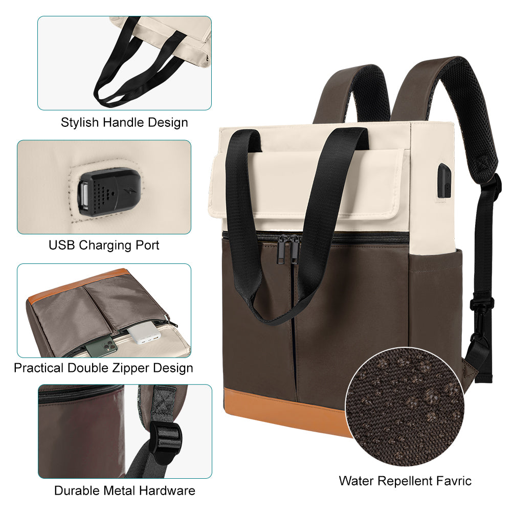 Modoker Convertible Daypack Laptop Backpack, Computer Backpack Work Backpack with USB Charging Port