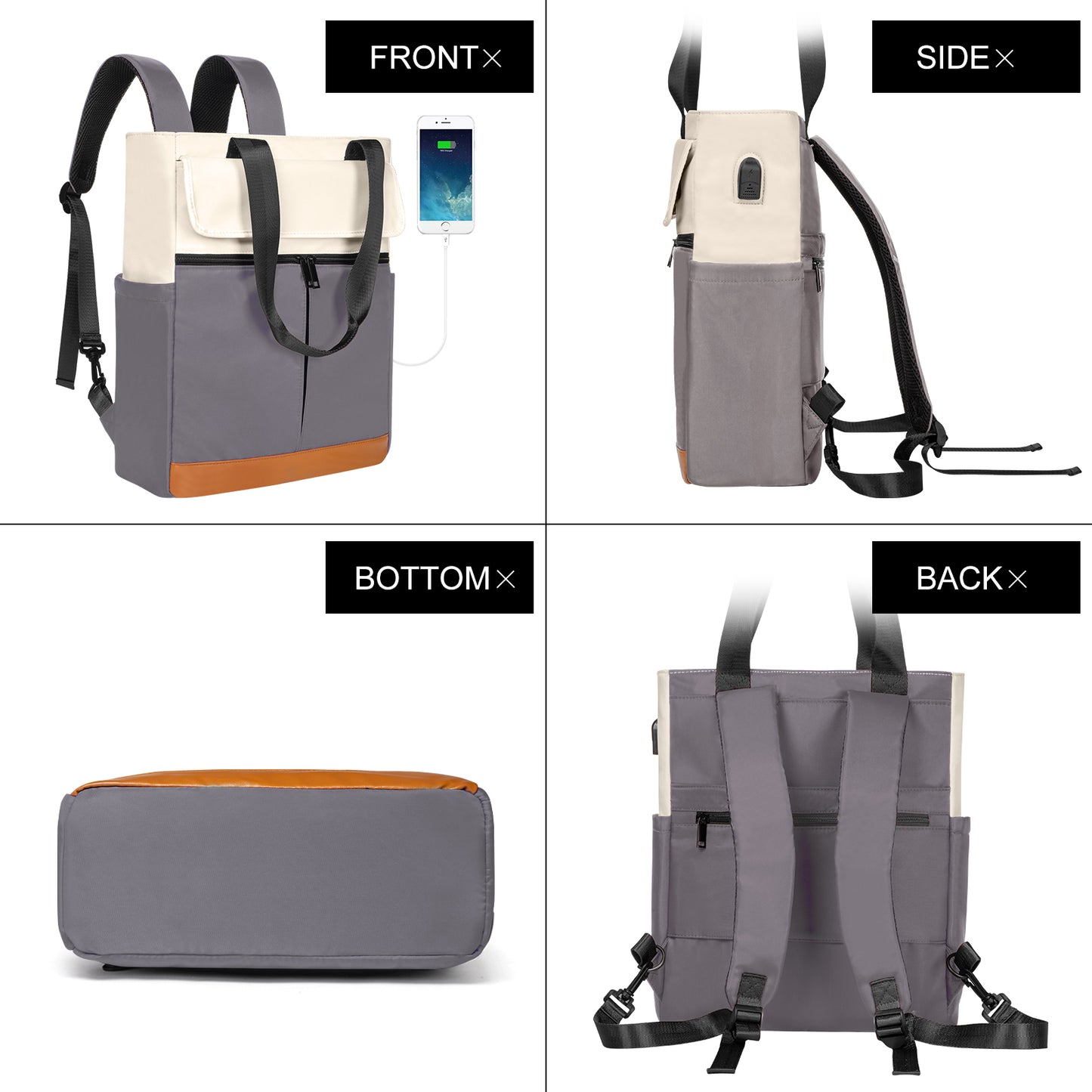 Modoker Convertible Daypack Laptop Backpack, Computer Backpack Work Backpack with USB Charging Port