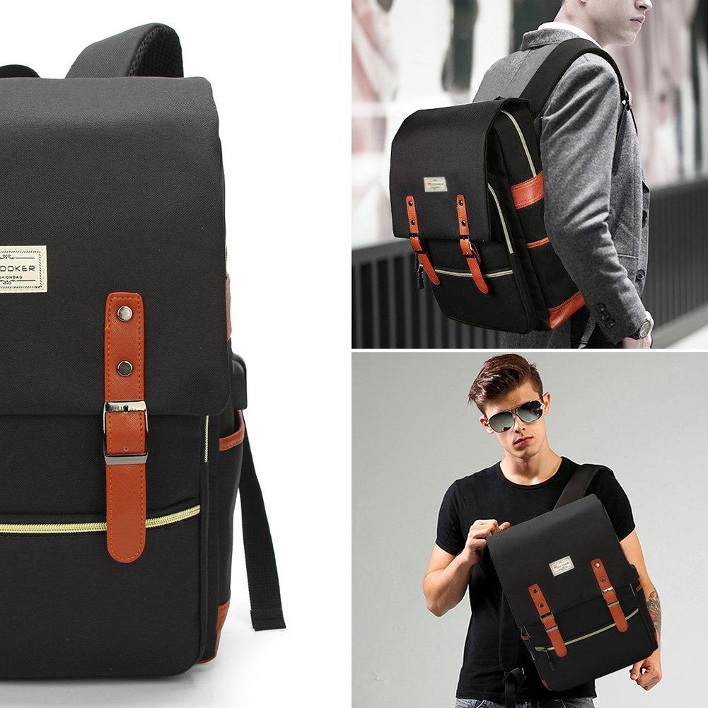 Modoker 15'' Vintage Laptop Backpack with USB Charging Port Modoker