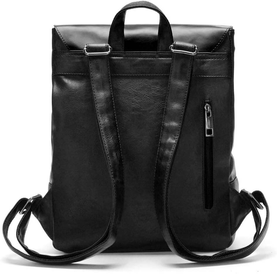 Black leather backpack on a white background