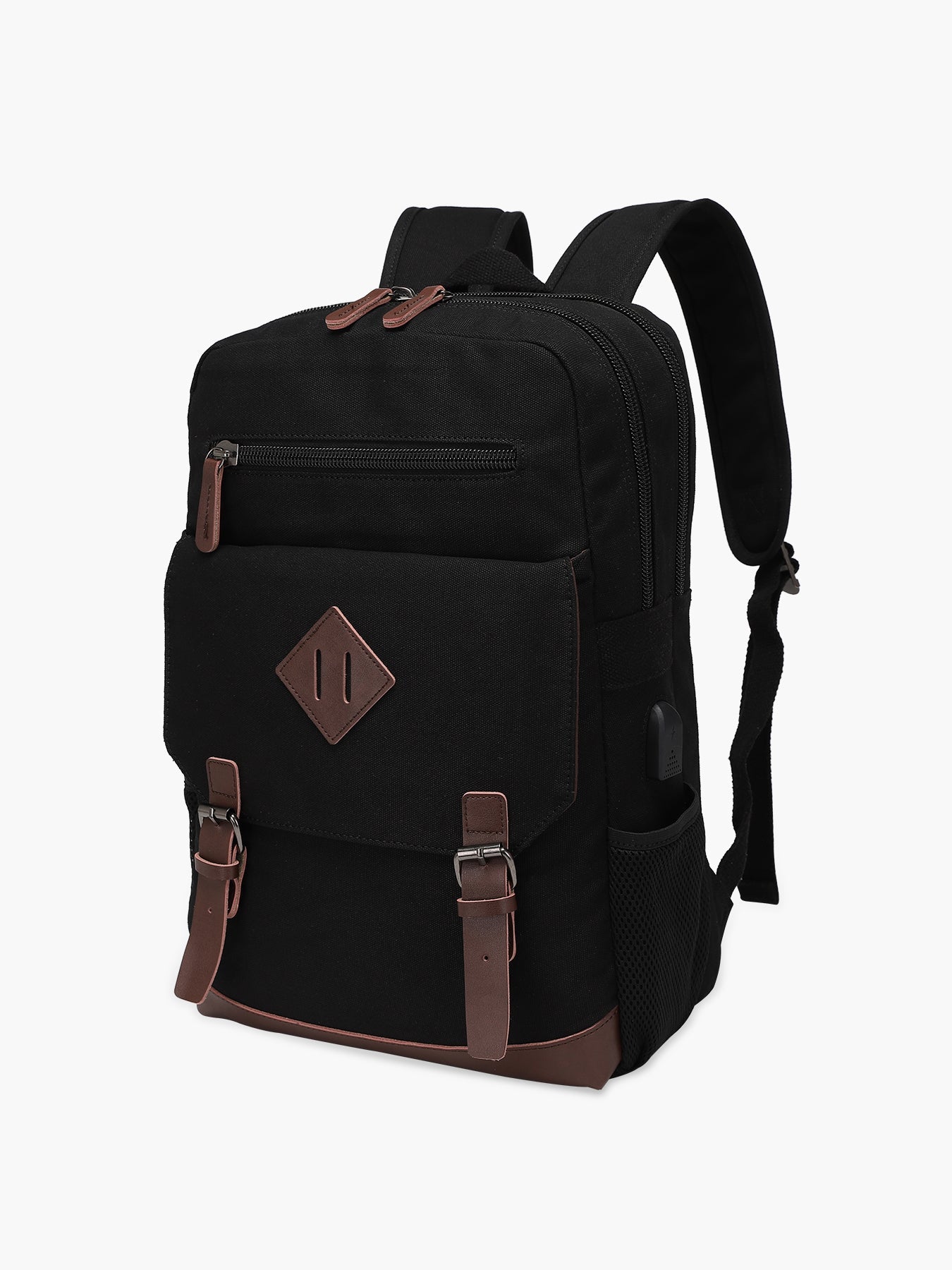 black canvas laptop backpack Modoker Vintage Backpack for Men Women, Canvas Bookpack Fits Most 15.6 Inches Computer and Tablets, Rucksack Backpack with USB Charging Port Black