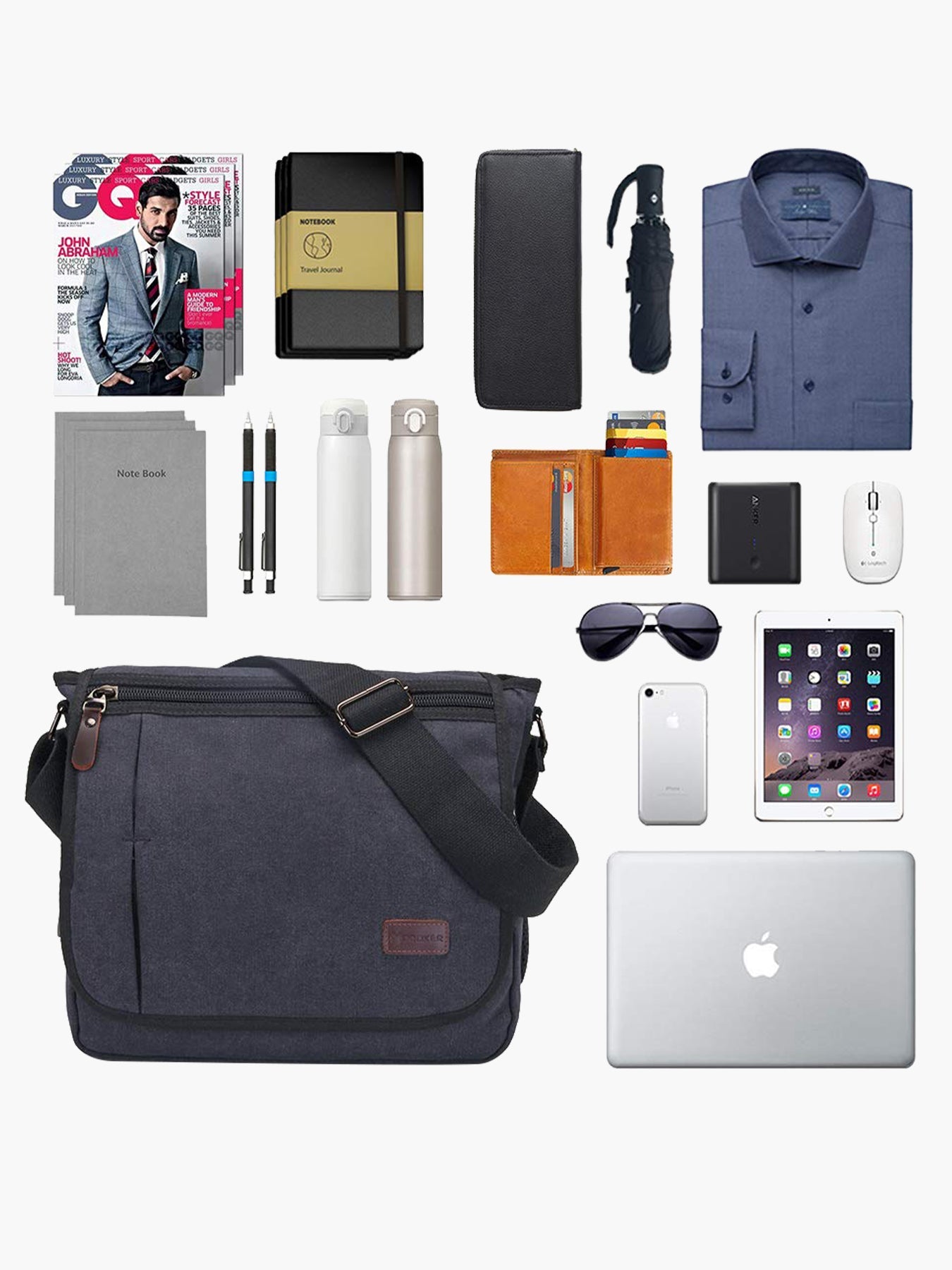 Canvas 13 Inches Shoulder Bag with Bottle Pocket for Men Modoker