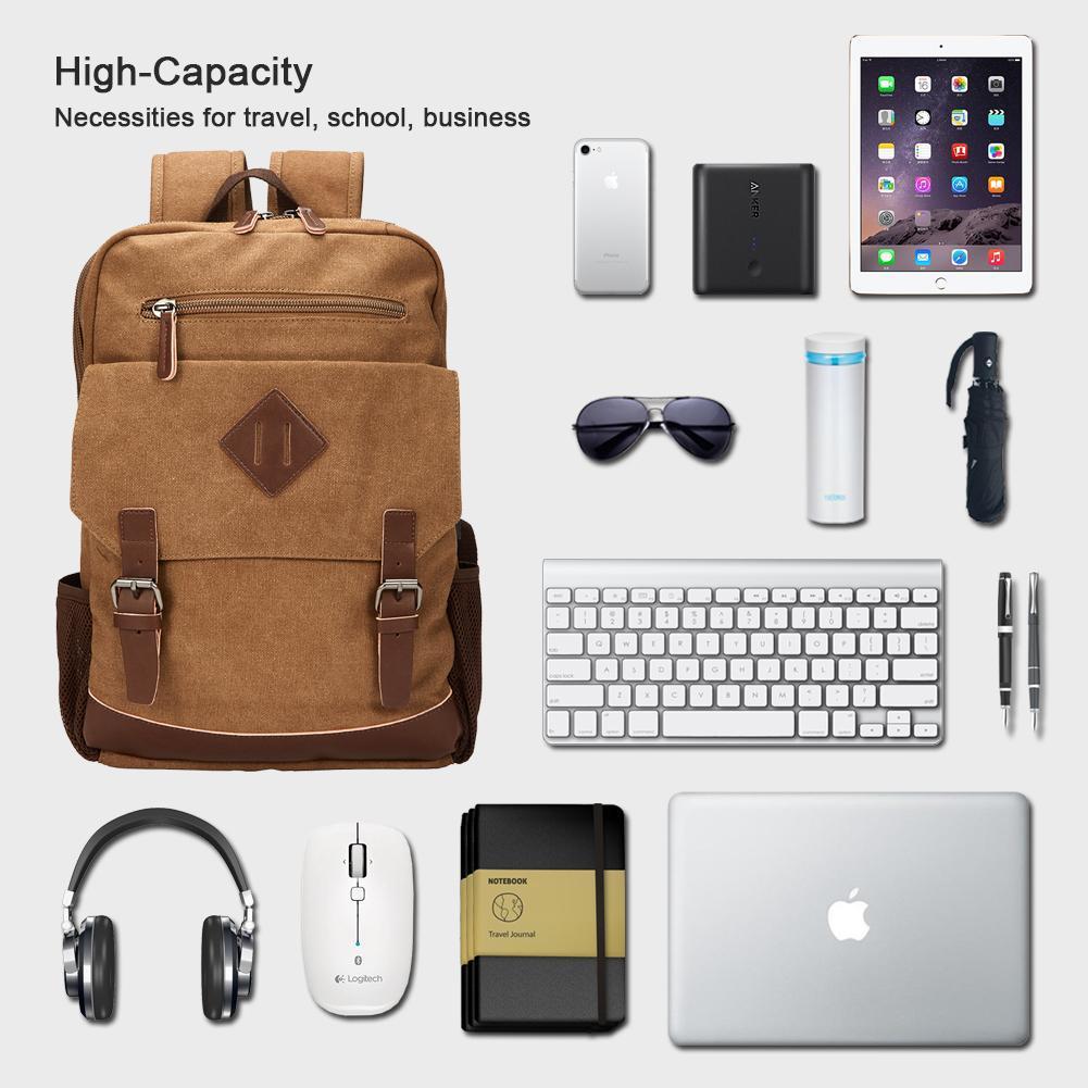 Modoker Canvas Vintage 15.6 Inch Laptop Backpack With USB Charging Port- Brown Modoker
