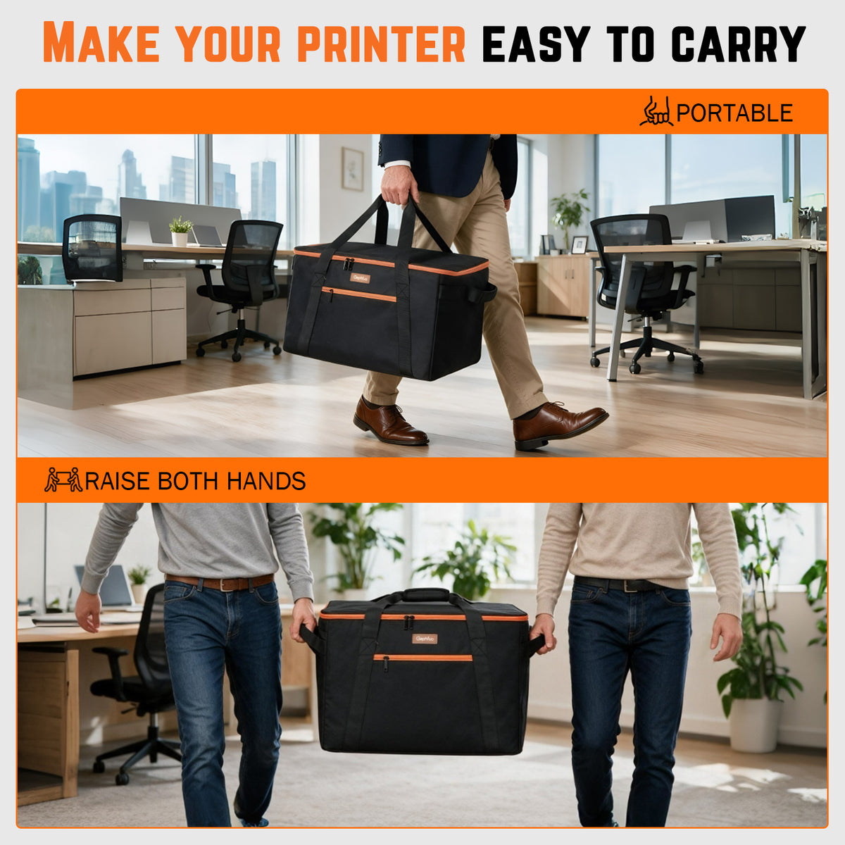 Padded Printer Carrying Case,Heavy Duty Water Resistant 600D Exterior Thick Padding & Multiple Pockets for Event Printers, Accessories & Cords