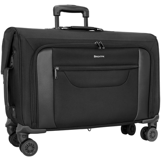 Black rolling suitcase with wheels on a white background
