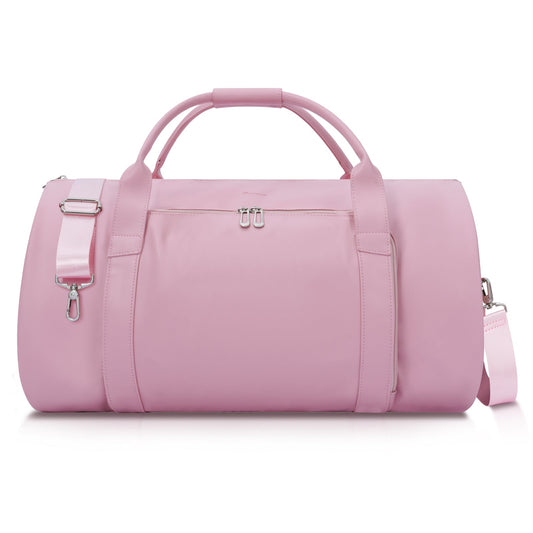 Modoker Leather Garment Bag for Travel – 2-in-1 Carry-On Suit Bag & Weekender for Men and Women – Wedding Dress Luggage with Shoe Compartment & Shoulder Strap – Ideal for Business Trips, Pink Modoker