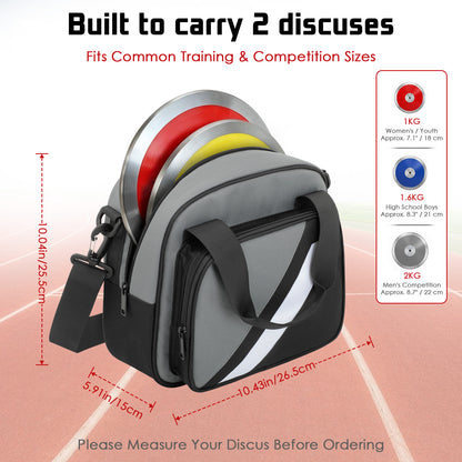 Competition-Ready Discus Carry Bag for 2 Discus with Padded Storage, Shoulder Strap & Front Pocket for Track Meets and Training