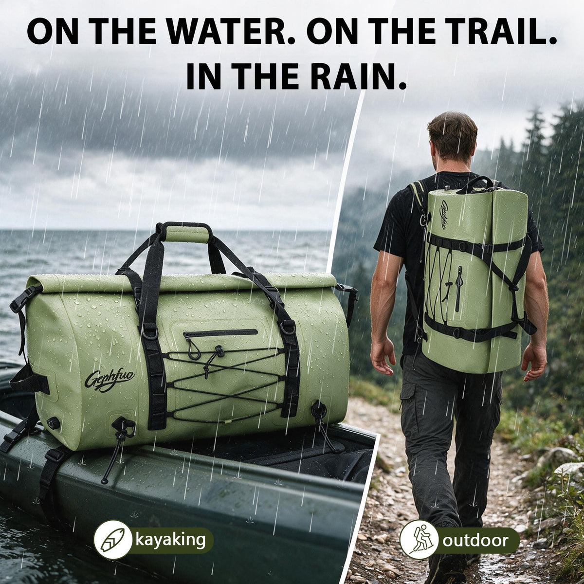 Large Waterproof Duffel Backpack for Kayaking & Camping
