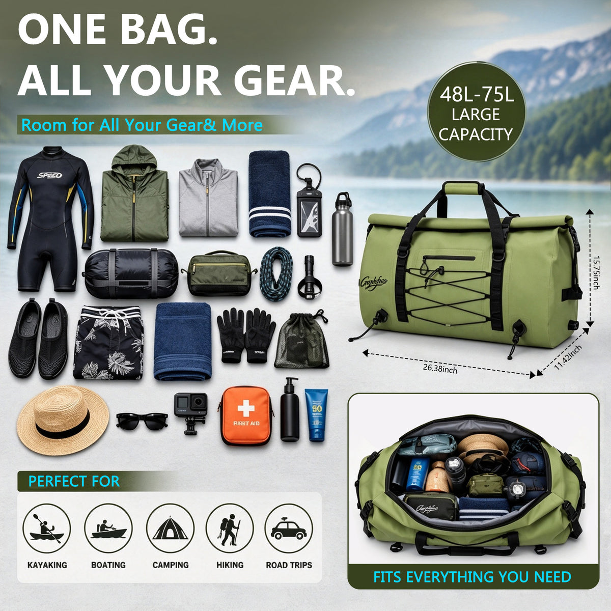 Large Waterproof Duffel Backpack for Kayaking & Camping