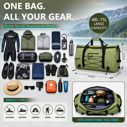 Large Waterproof Duffel Backpack for Kayaking & Camping