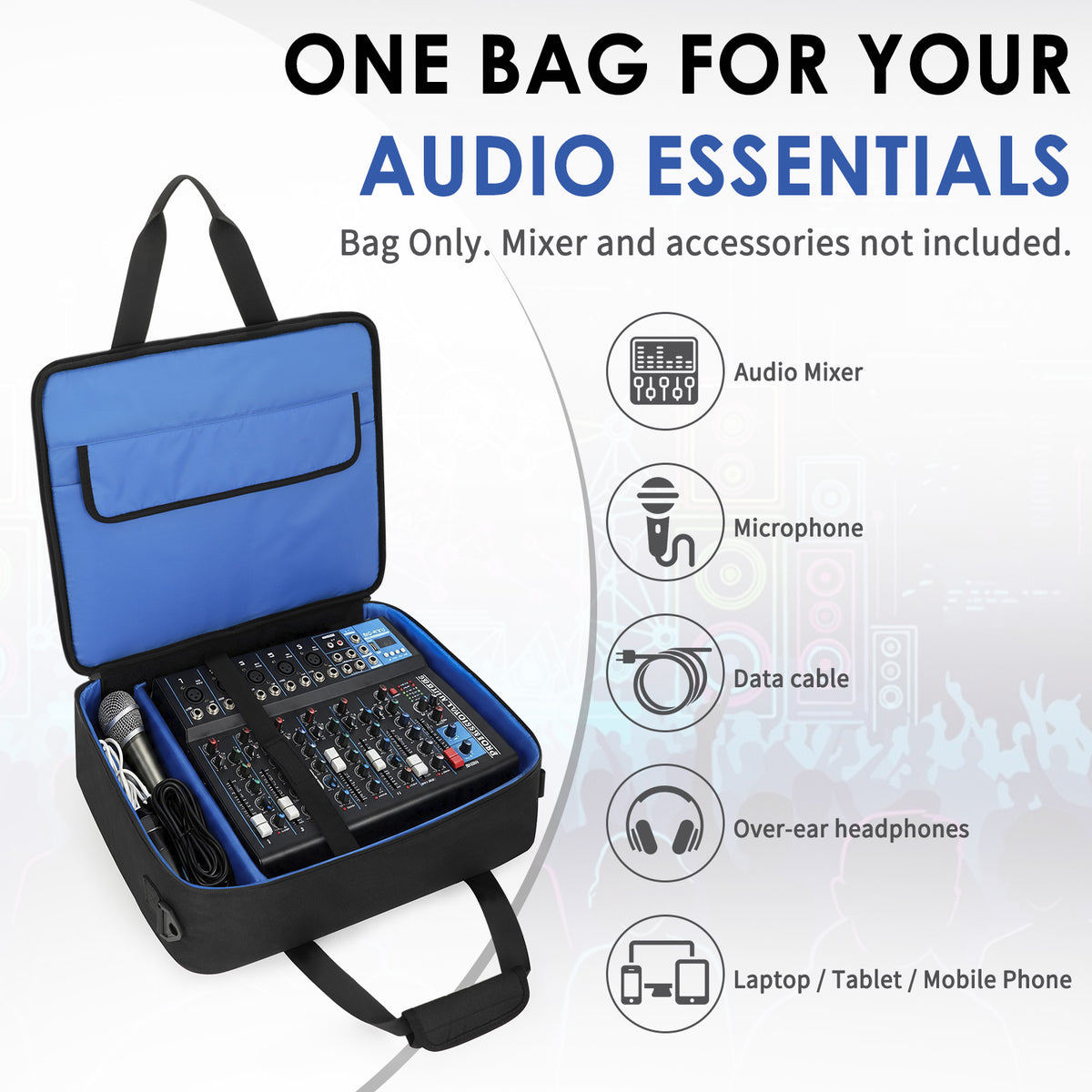 Padded Audio Equipment Carrying Case with Multi-Pocket Storage for Microphones, Cables & Accessories