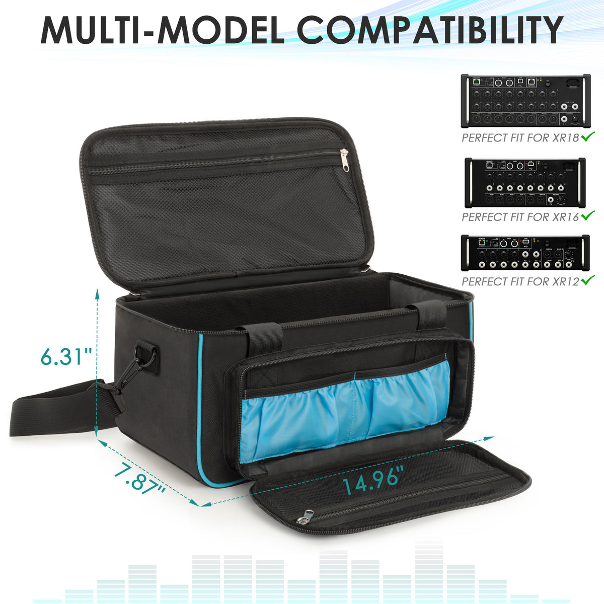 Padded Mixer Carrying Bag Compatible with Behringer X AIR XR12/XR16/XR18, 10mm Protection with Front Storage Pocket