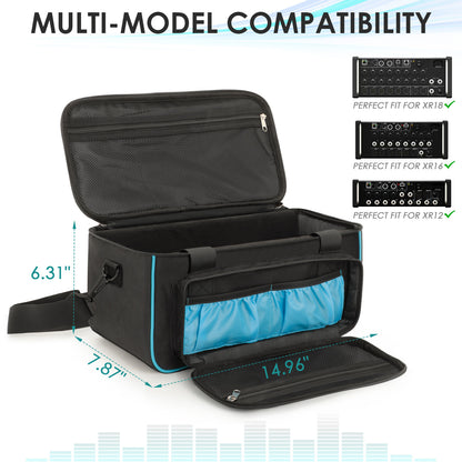Padded Mixer Carrying Bag Compatible with Behringer X AIR XR12/XR16/XR18, 10mm Protection with Front Storage Pocket