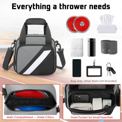 Competition-Ready Discus Carry Bag for 2 Discus with Padded Storage, Shoulder Strap & Front Pocket for Track Meets and Training