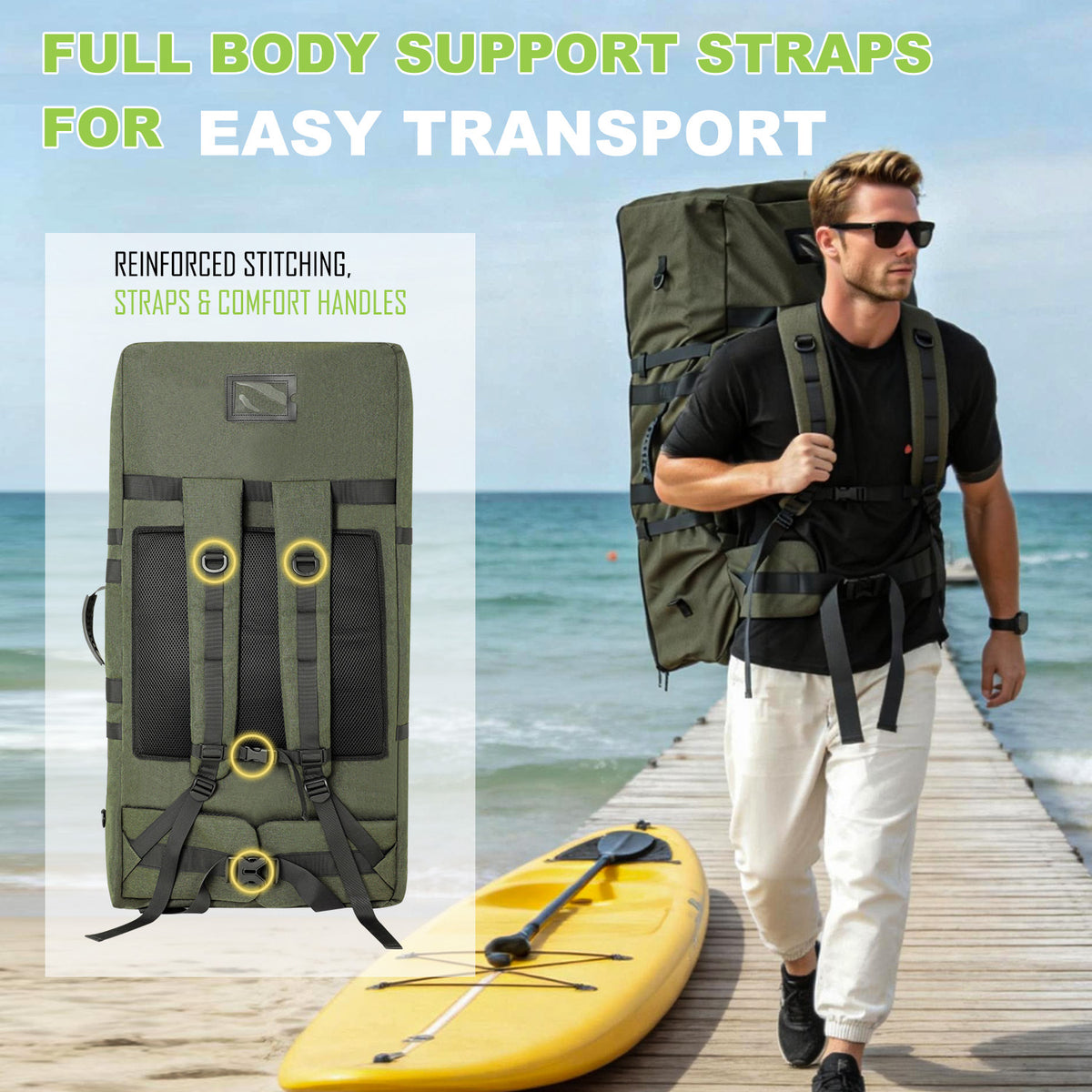 Inflatable Stand Up Paddle Board Bag, 2-in-1 110L Large Capacity Paddle Board Backpack with Padded Shoulder Straps, Water Resistant SUP Travel Bag for Pump, Paddle Board& Accessories
