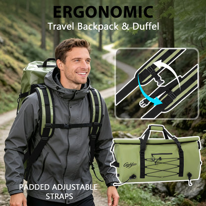 Large Waterproof Duffel Backpack for Kayaking & Camping