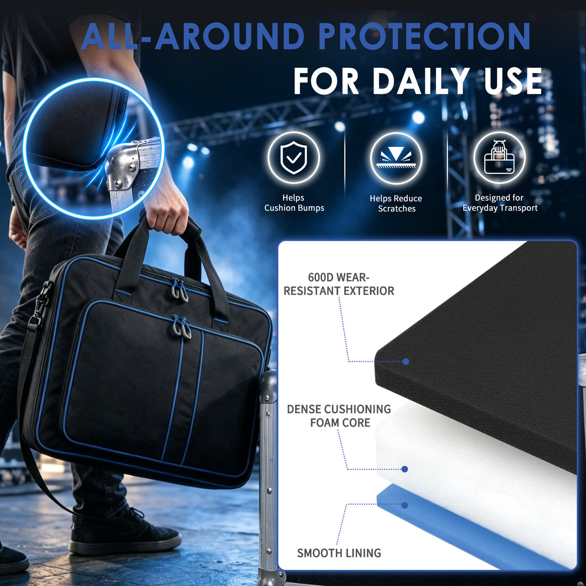 Padded Audio Equipment Carrying Case with Multi-Pocket Storage for Microphones, Cables & Accessories