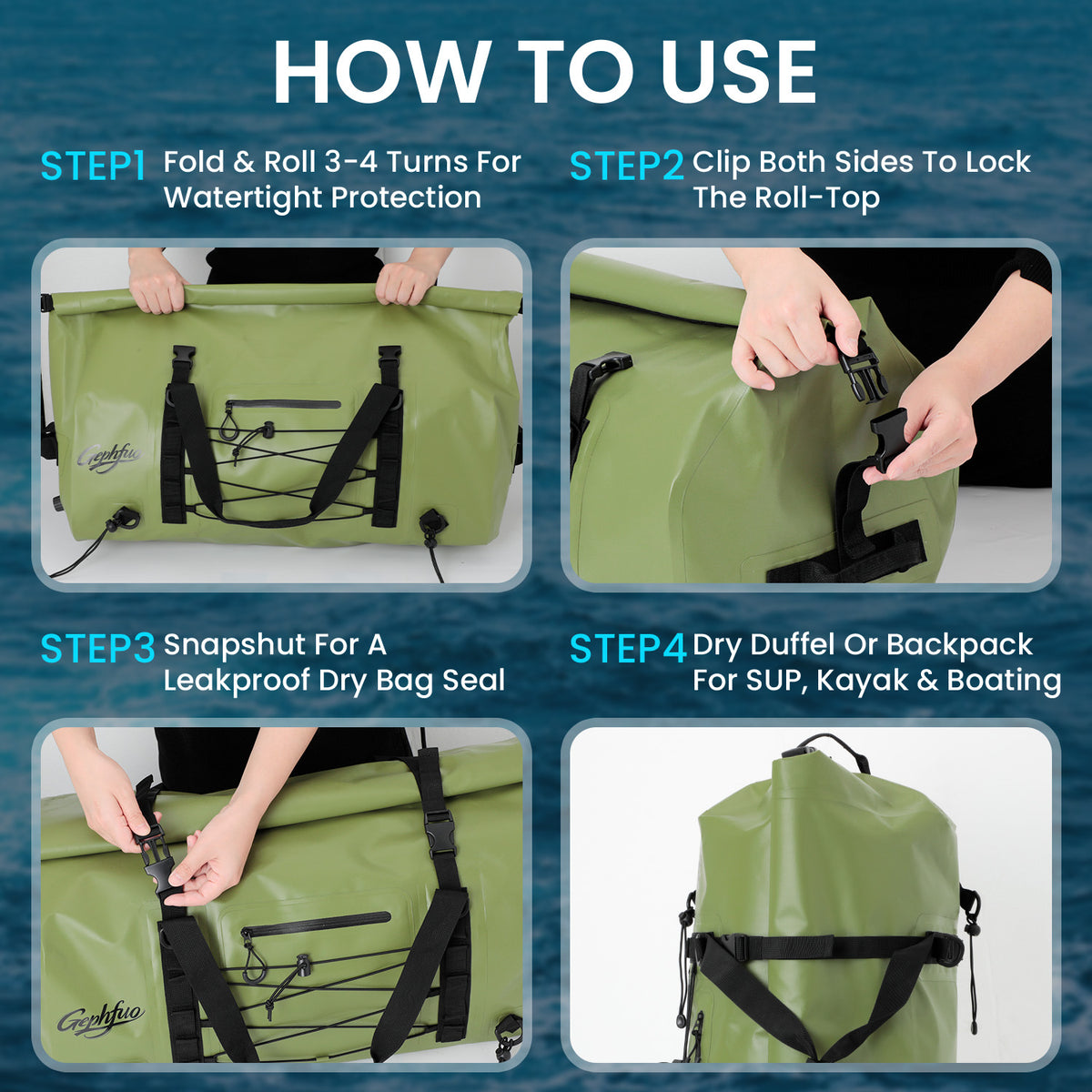 Large Waterproof Duffel Backpack for Kayaking & Camping