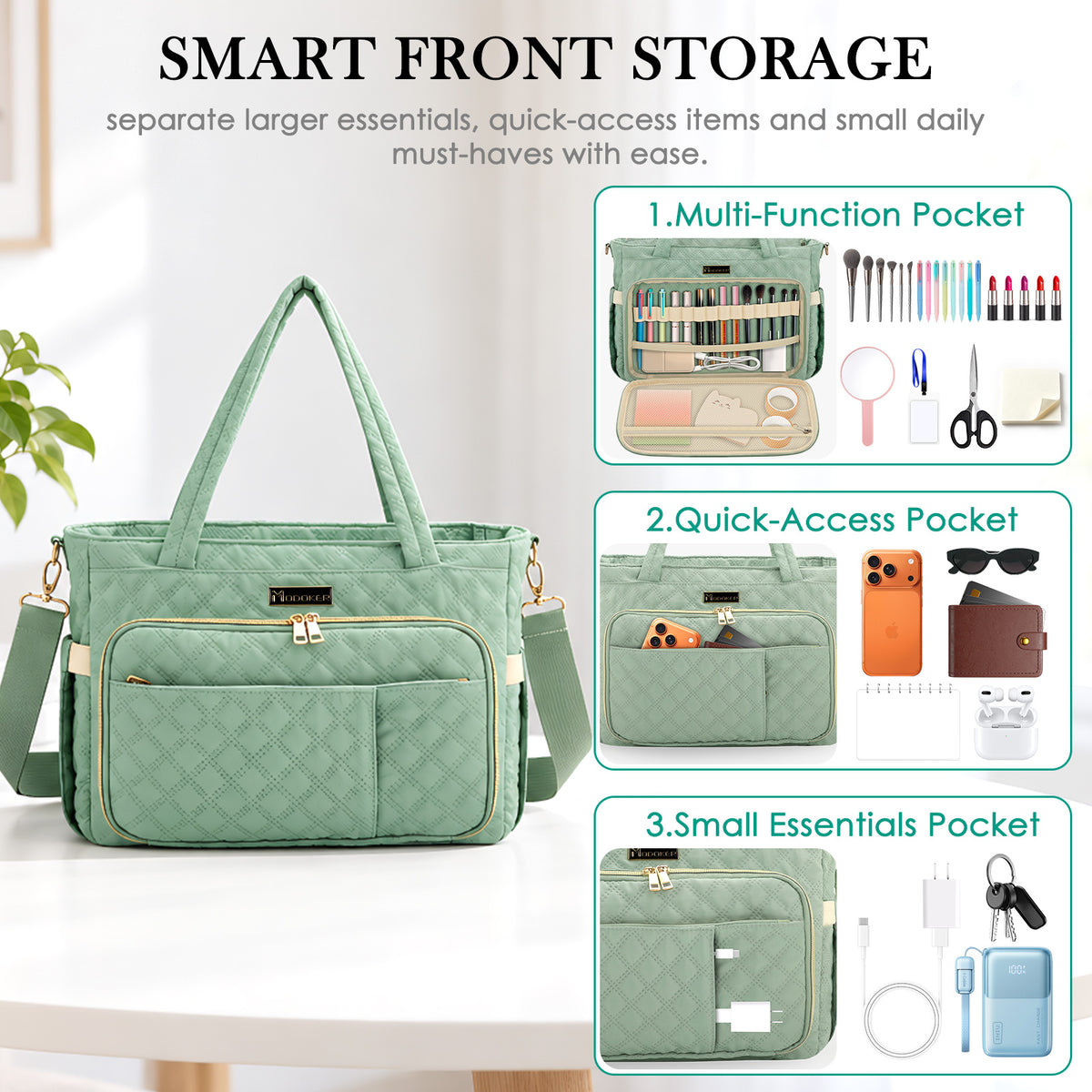 Large Quilted Everyday Bag for Women, Laptop Tote for Work, Study, Church & Travel
