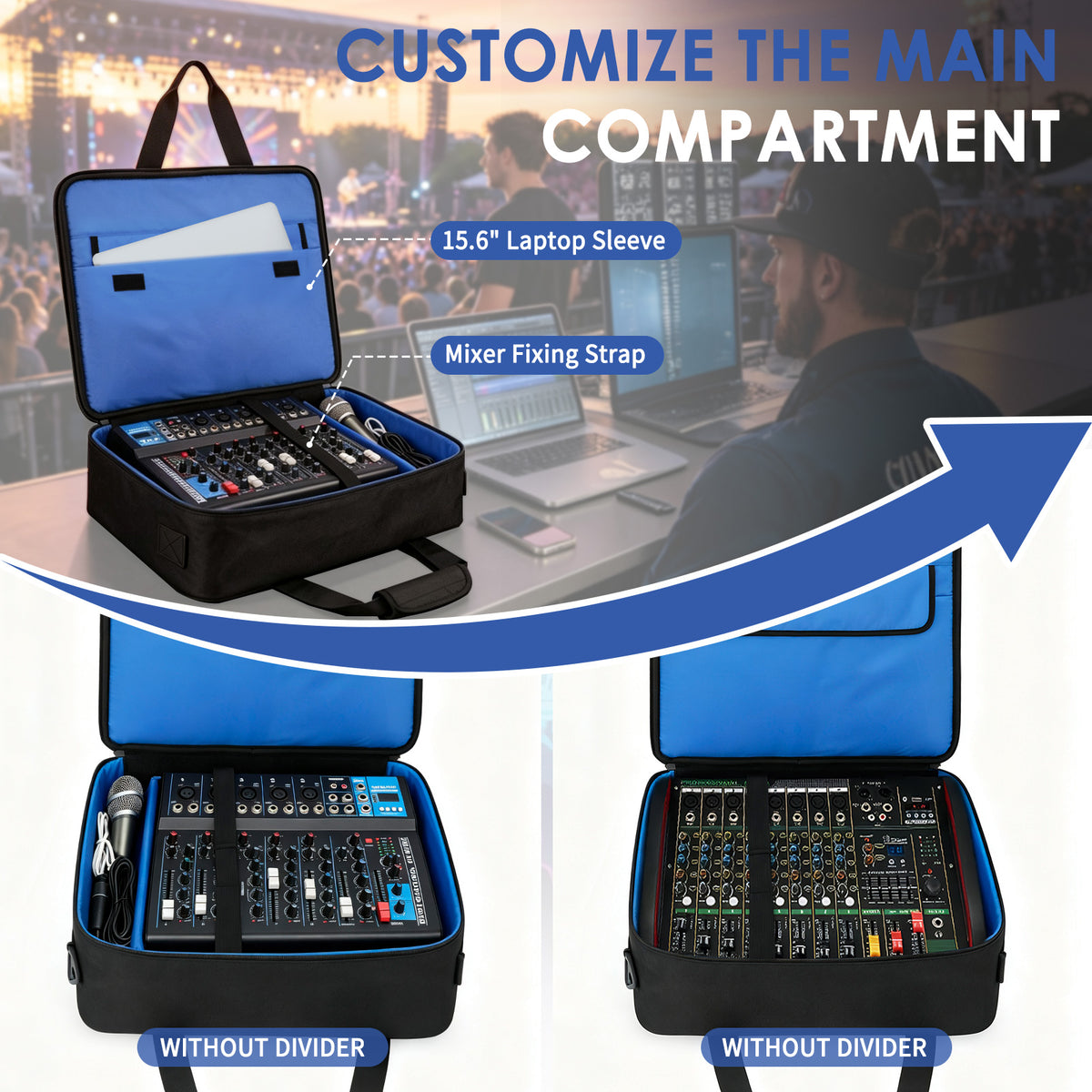 Padded Audio Equipment Carrying Case with Multi-Pocket Storage for Microphones, Cables & Accessories