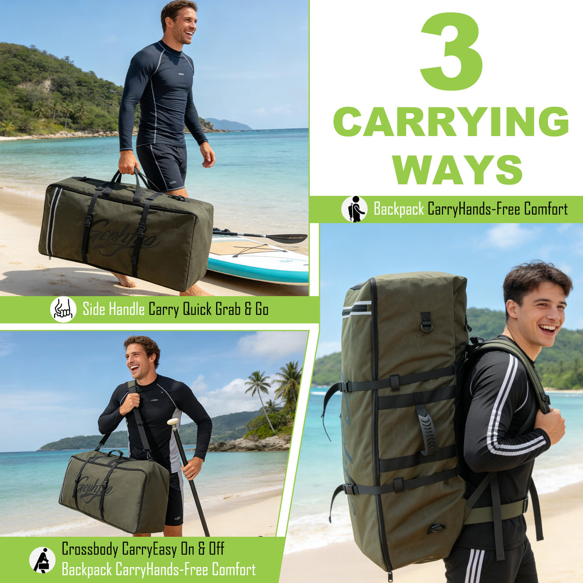 Inflatable Stand Up Paddle Board Bag, 2-in-1 110L Large Capacity Paddle Board Backpack with Padded Shoulder Straps, Water Resistant SUP Travel Bag for Pump, Paddle Board& Accessories
