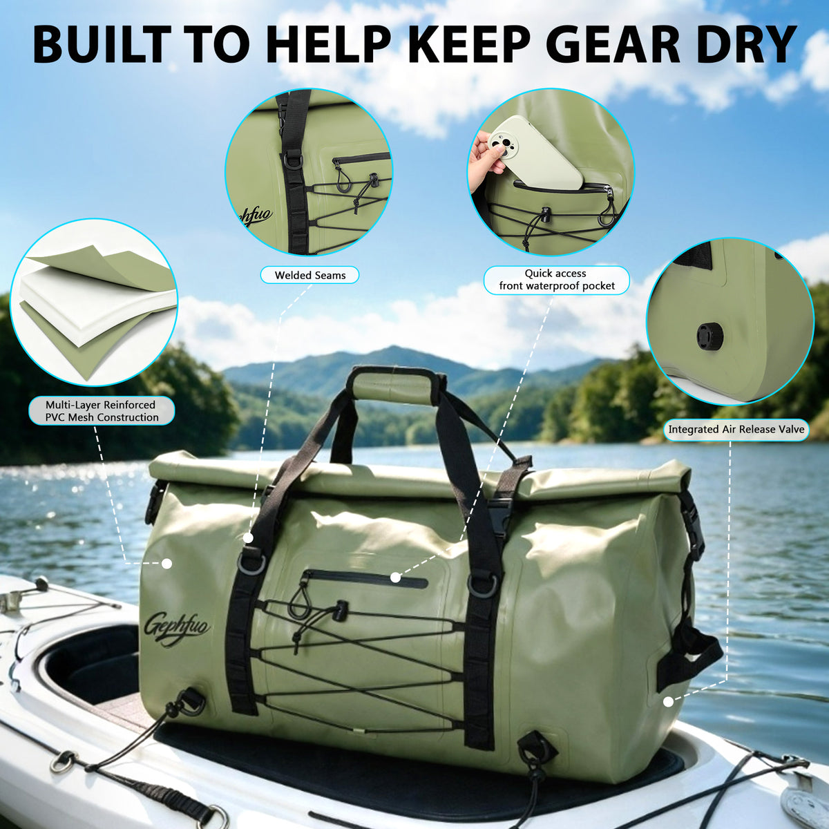 Large Waterproof Duffel Backpack for Kayaking & Camping