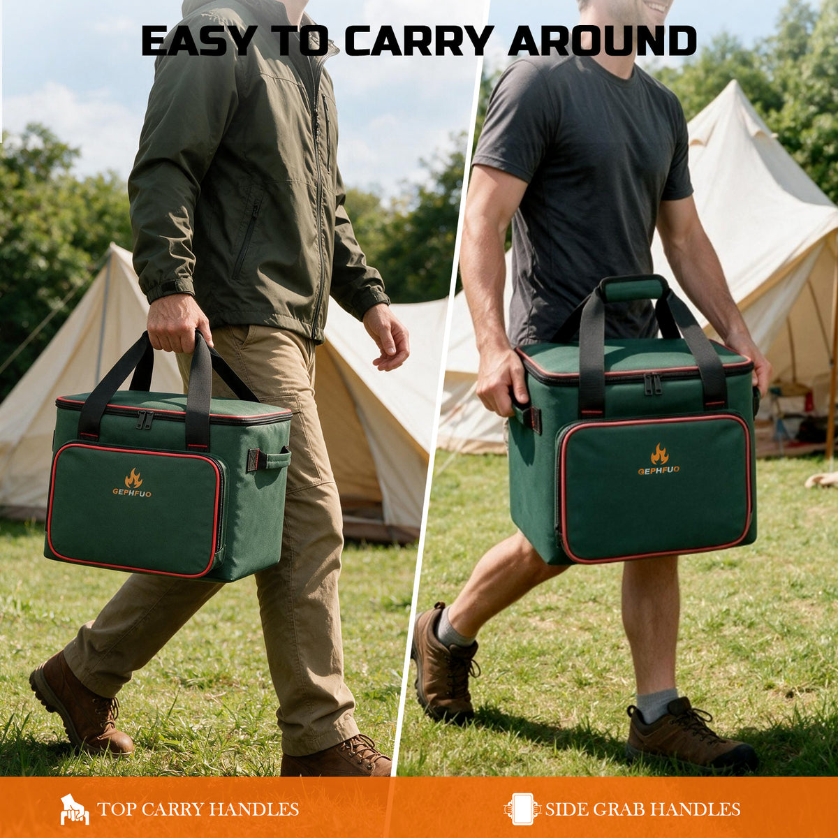 14-Inch Square Fire Pit Carry Bag with Water-Resistant Bottom, Easy-Carry Handles & Zipper Closure for Camping and Travel