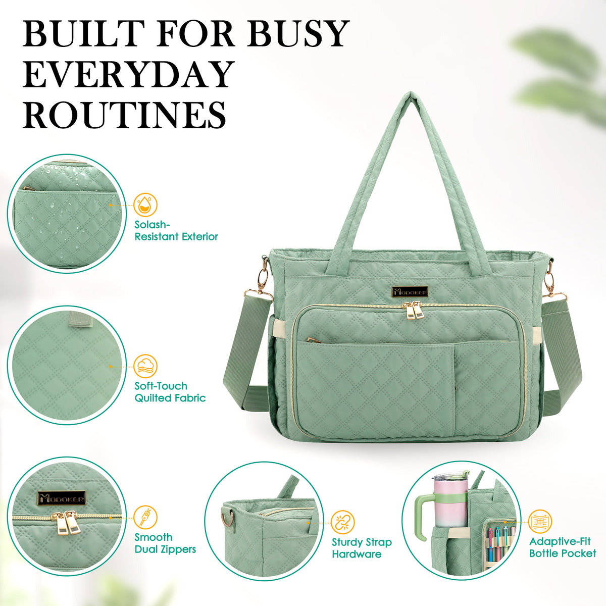 Large Quilted Everyday Bag for Women, Laptop Tote for Work, Study, Church & Travel