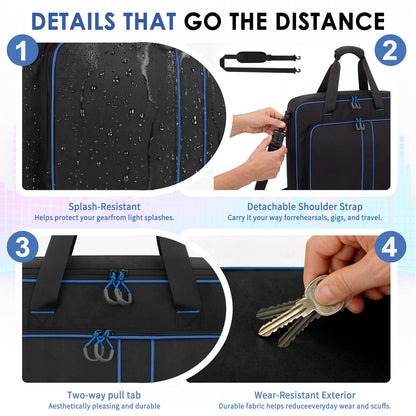 Padded Audio Equipment Carrying Case with Multi-Pocket Storage for Microphones, Cables & Accessories