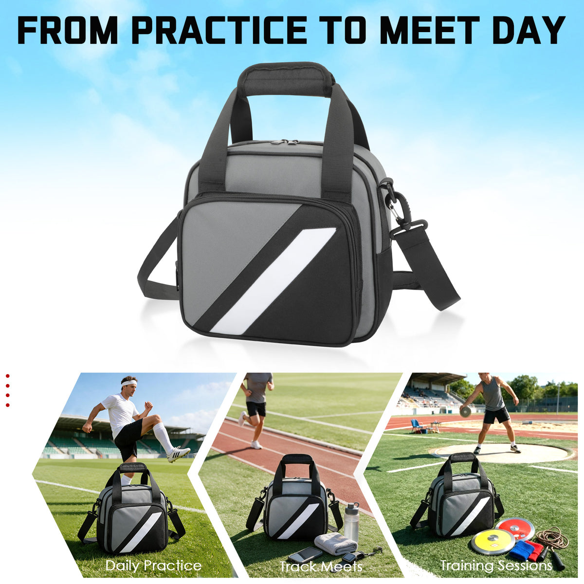 Competition-Ready Discus Carry Bag for 2 Discus with Padded Storage, Shoulder Strap & Front Pocket for Track Meets and Training