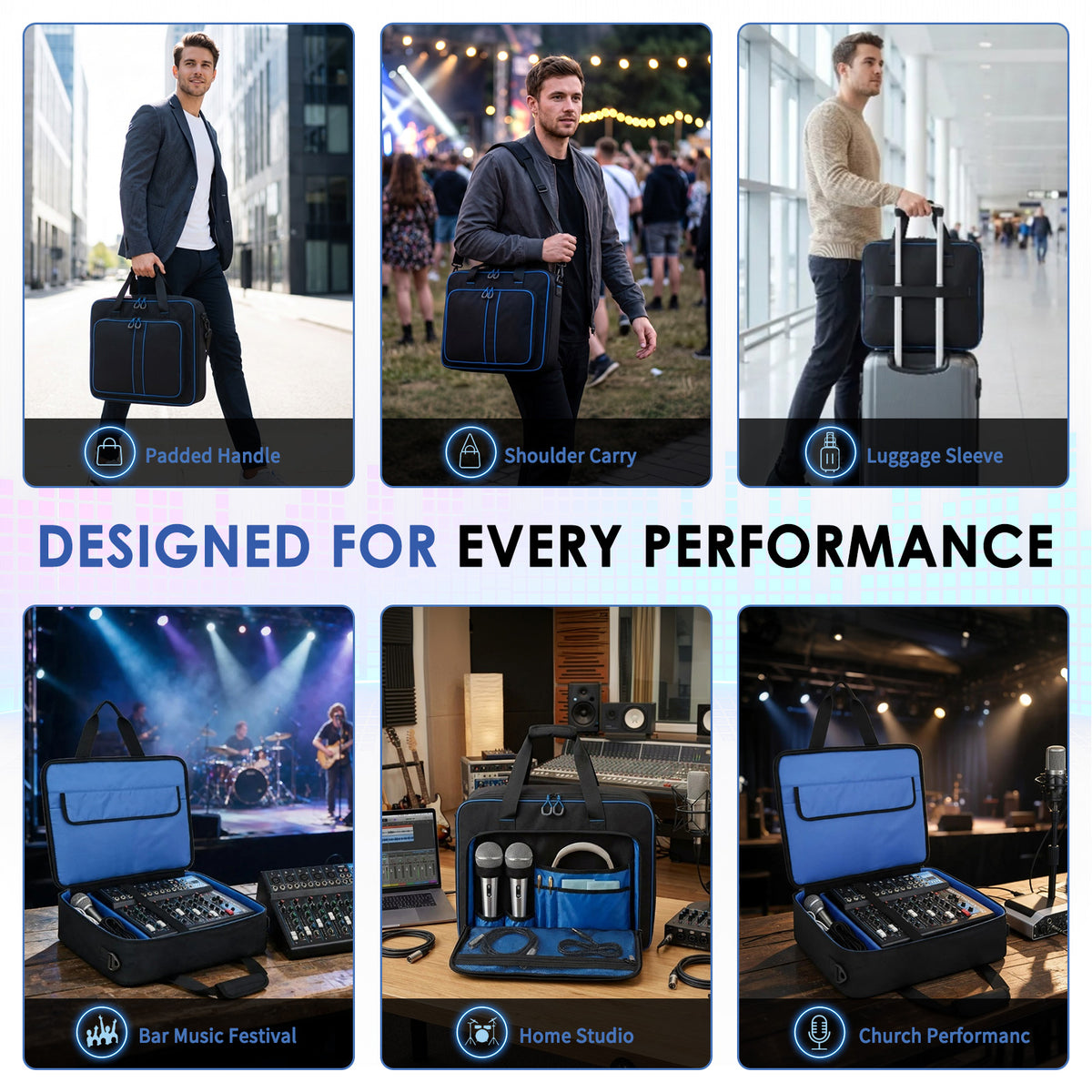 Padded Audio Equipment Carrying Case with Multi-Pocket Storage for Microphones, Cables & Accessories