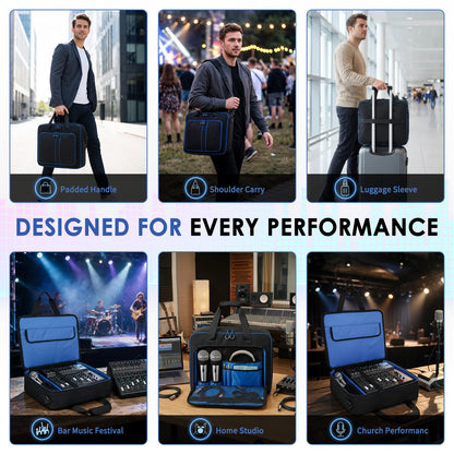 Padded Audio Equipment Carrying Case with Multi-Pocket Storage for Microphones, Cables & Accessories