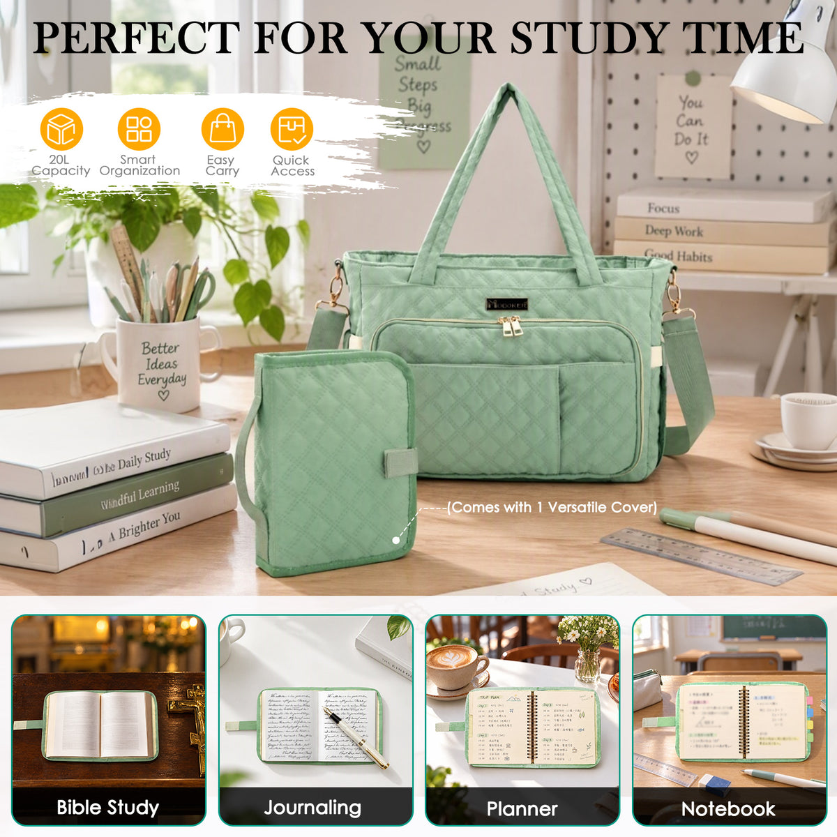 Large Quilted Everyday Bag for Women, Laptop Tote for Work, Study, Church & Travel
