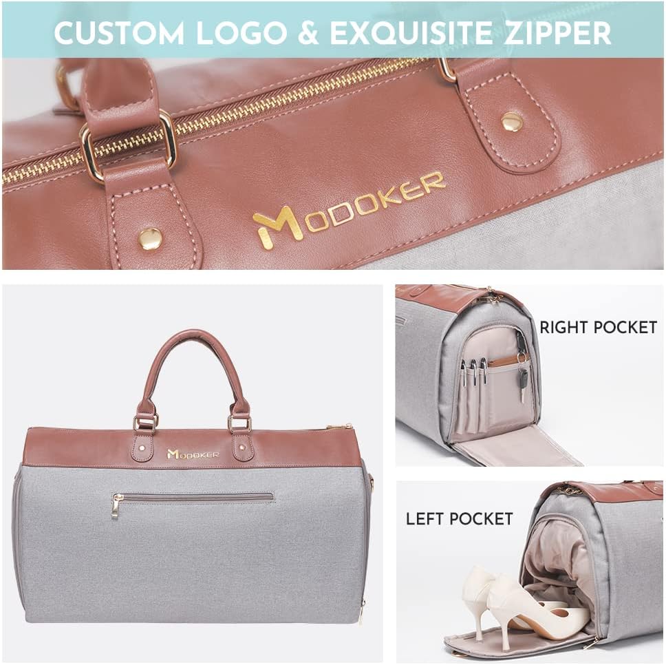 Modoker bag with custom logo and exquisite zipper, shown from multiple angles.