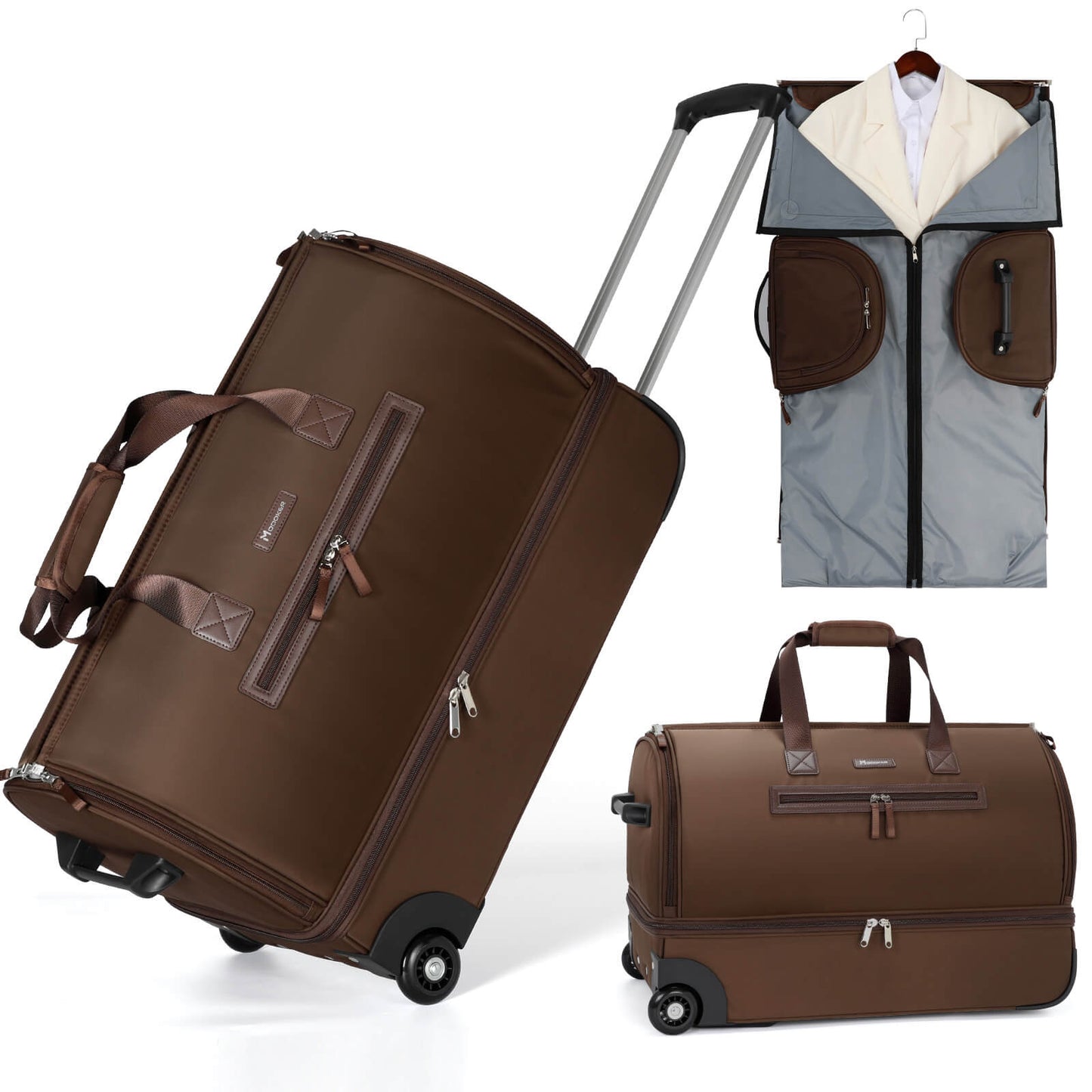 Modoker Convertible Rolling Garment Bag for Travel, Suit Travel Bag with Trolley, Garment Duffel Bag with Wheels & Shoes Compartment for Business Trip, Weekender
