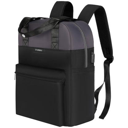 Black and gray backpack with a visible brand logo on a white background