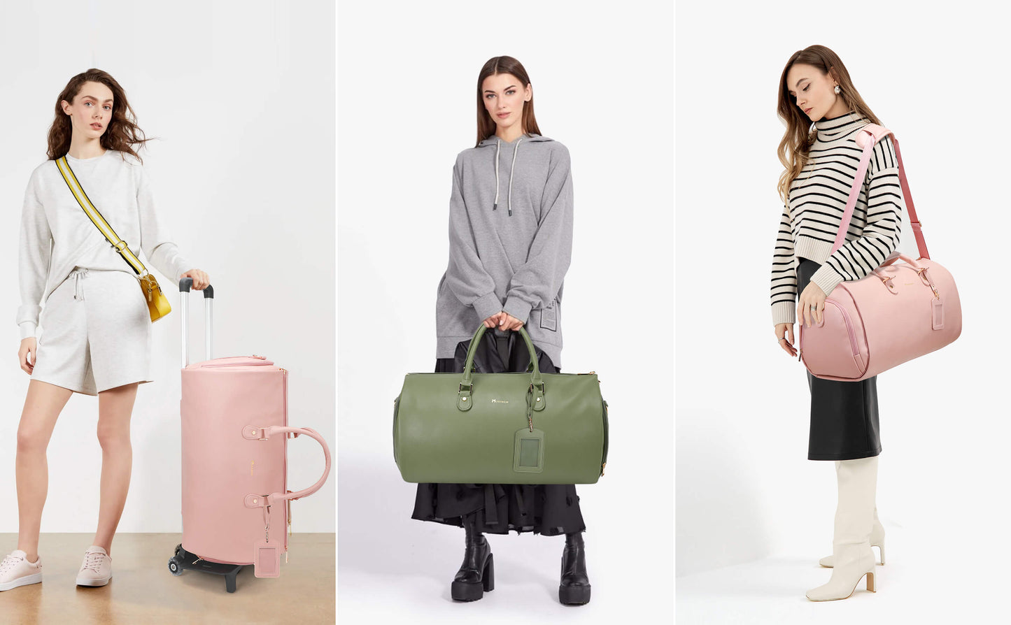 Modoker Rolling Garment Bags with Wheels, Women Garment Duffel Bag for Travel, PU Leather Convertible Garment Bag with Trollery Suit Luggage Bag