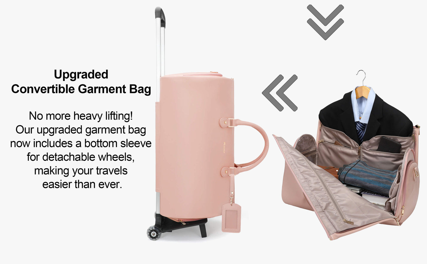 Modoker Rolling Garment Bags with Wheels, Women Garment Duffel Bag for Travel, PU Leather Convertible Garment Bag with Trollery Suit Luggage Bag