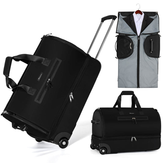 Modoker Convertible Rolling Garment Bag for Travel, Suit Travel Bag with Trolley, Garment Duffel Bag with Wheels & Shoes Compartment for Business Trip, Weekender