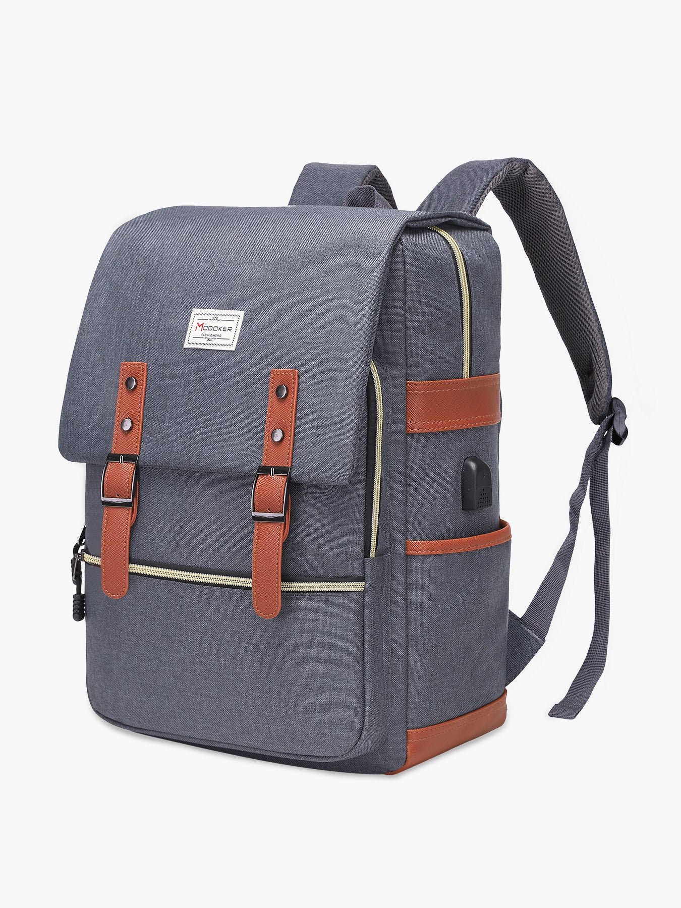 MODOKER Vintage Laptop Backpack for Women Men- Grey Travel Backpack