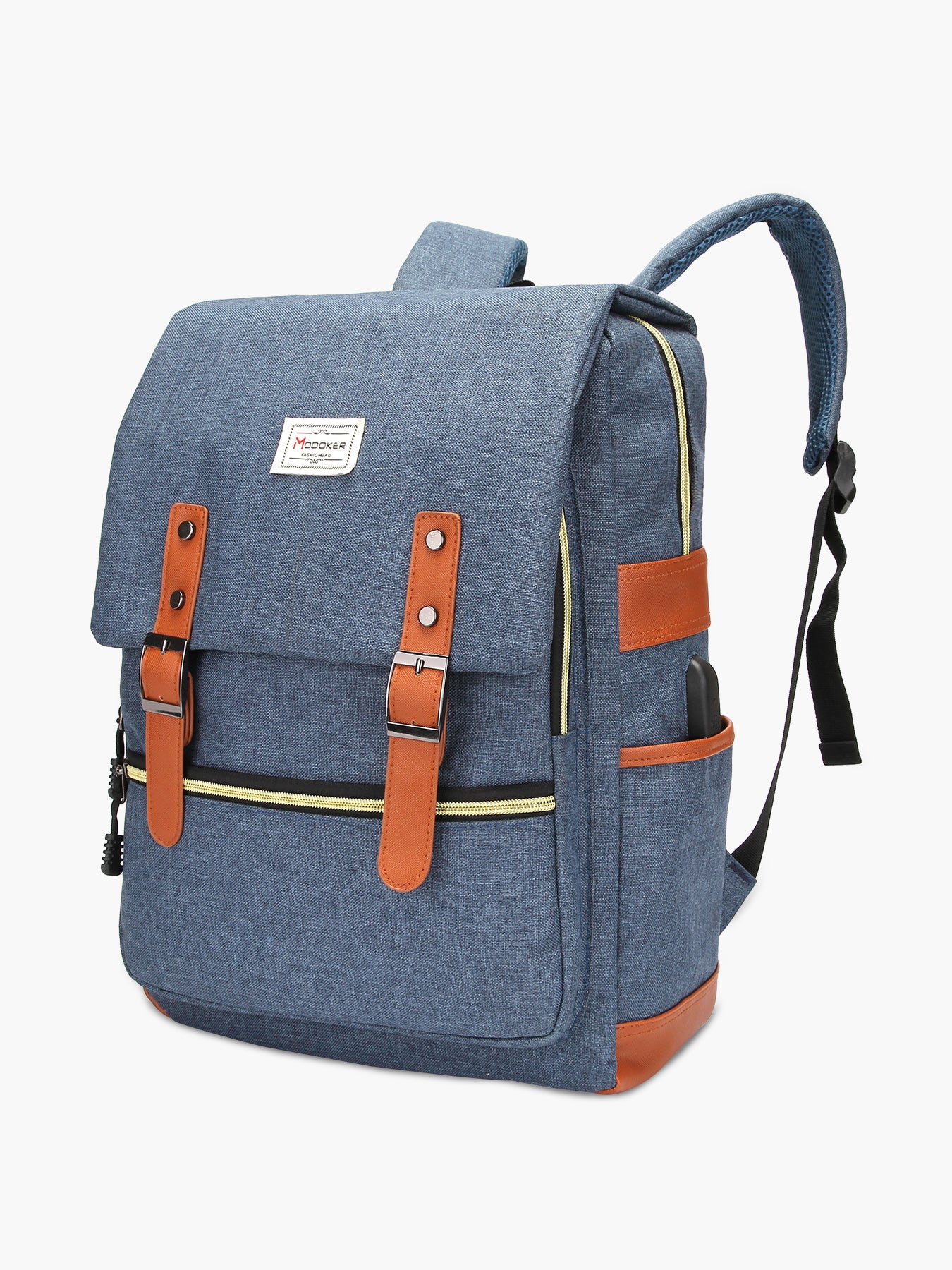 $36 MODOKER Men's Gray Vintage Backpack Laptop USB School Work Bag 15
