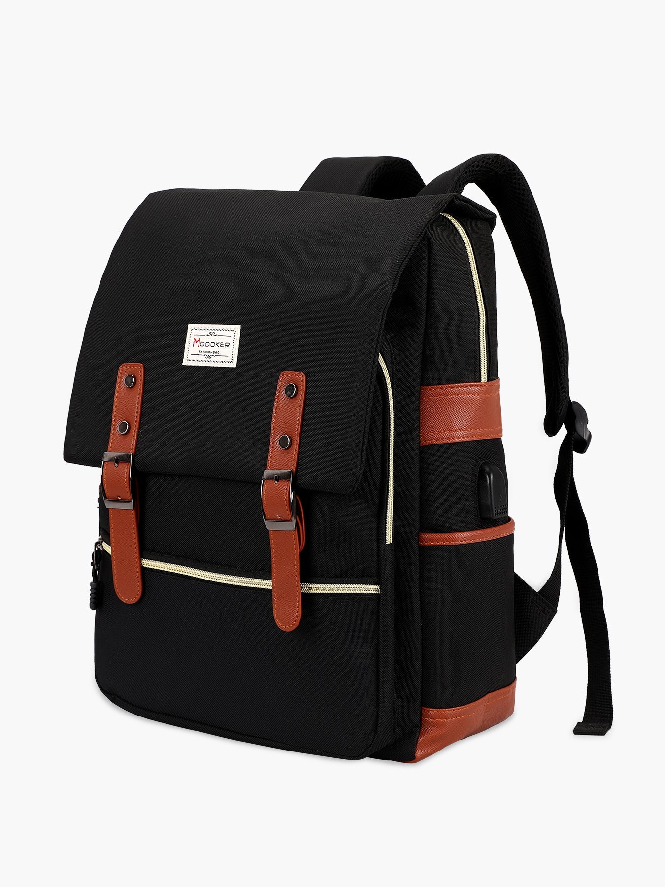 Modoker 15'' Vintage Laptop Backpack with USB Charging Port Black