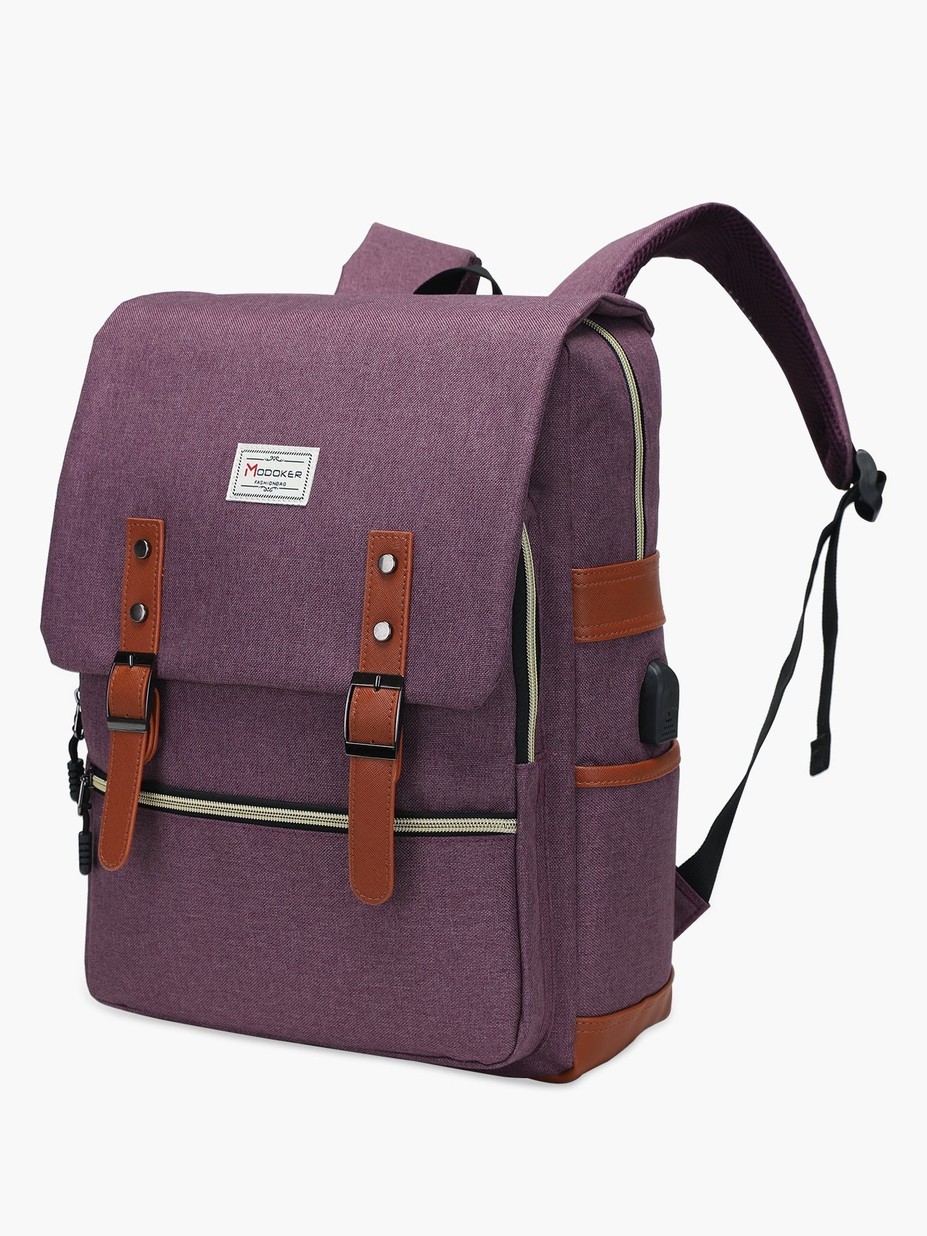 Modoker 15'' Vintage Laptop Backpack with USB Charging Port Black