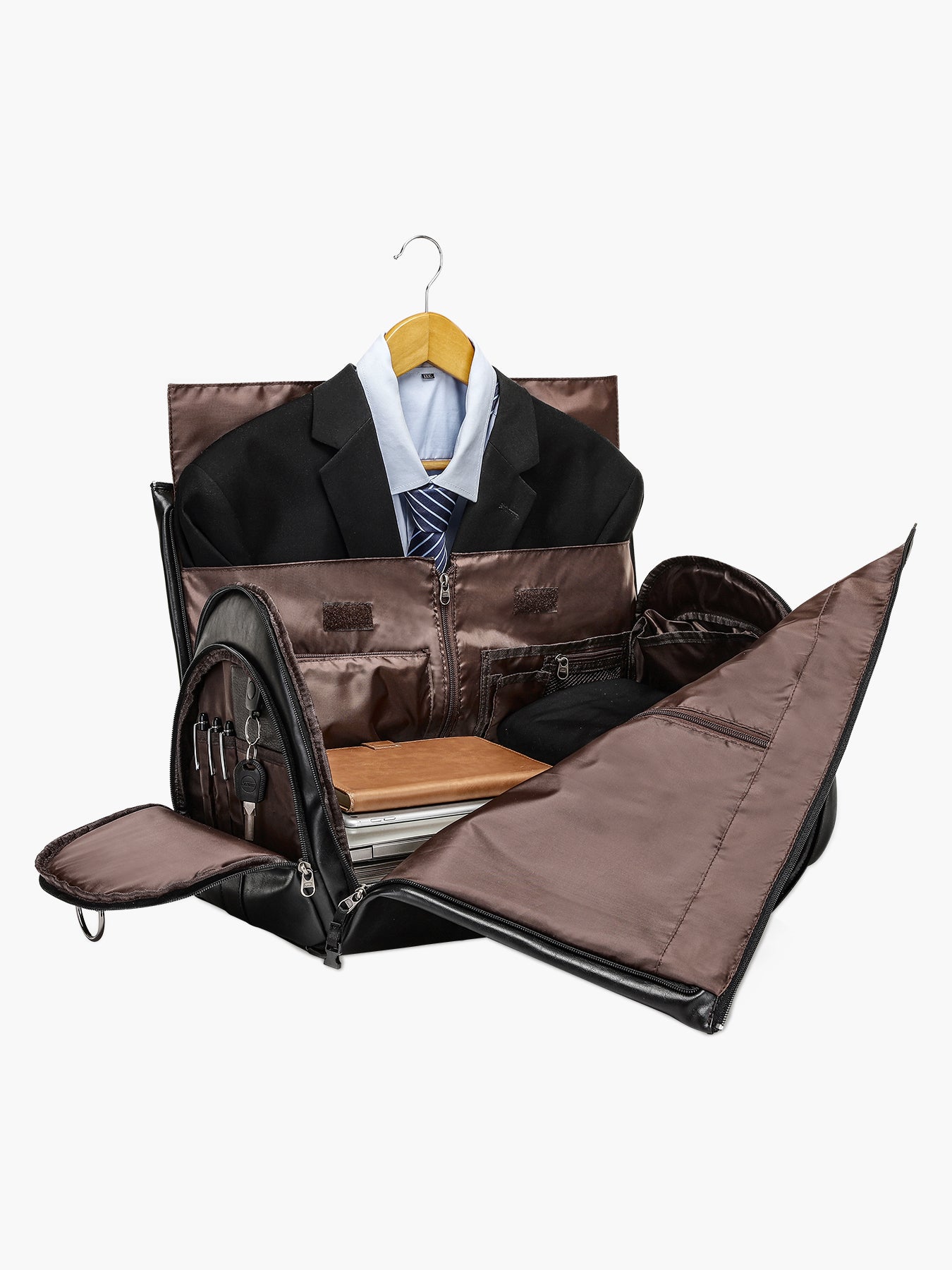 Convertible Leather Garment Bag for Travel-MODOKER-Black
