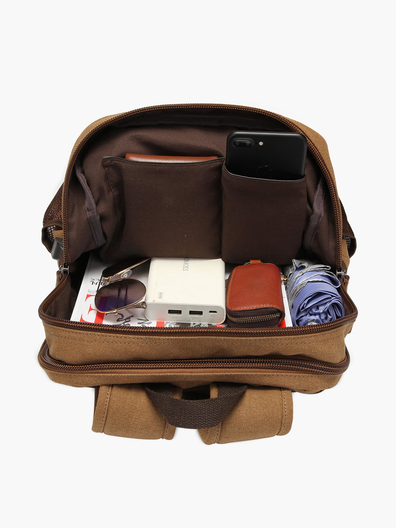 Modoker Canvas Vintage 15.6 Inch Laptop Backpack With USB Charging Port- Brown