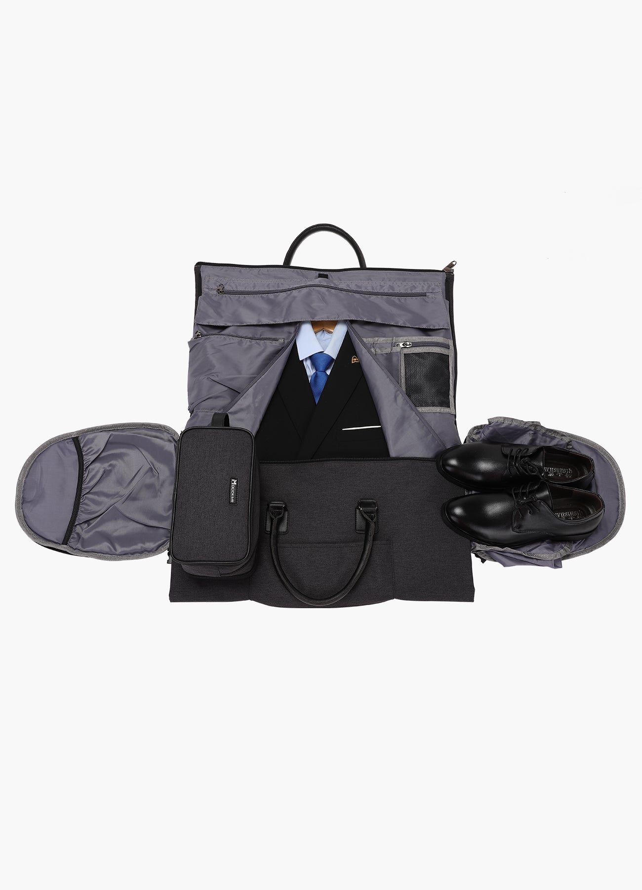 men's bath travel bag with compartments Modoker Convertible Garment Bag with Toiletry Bag For Travel Black
