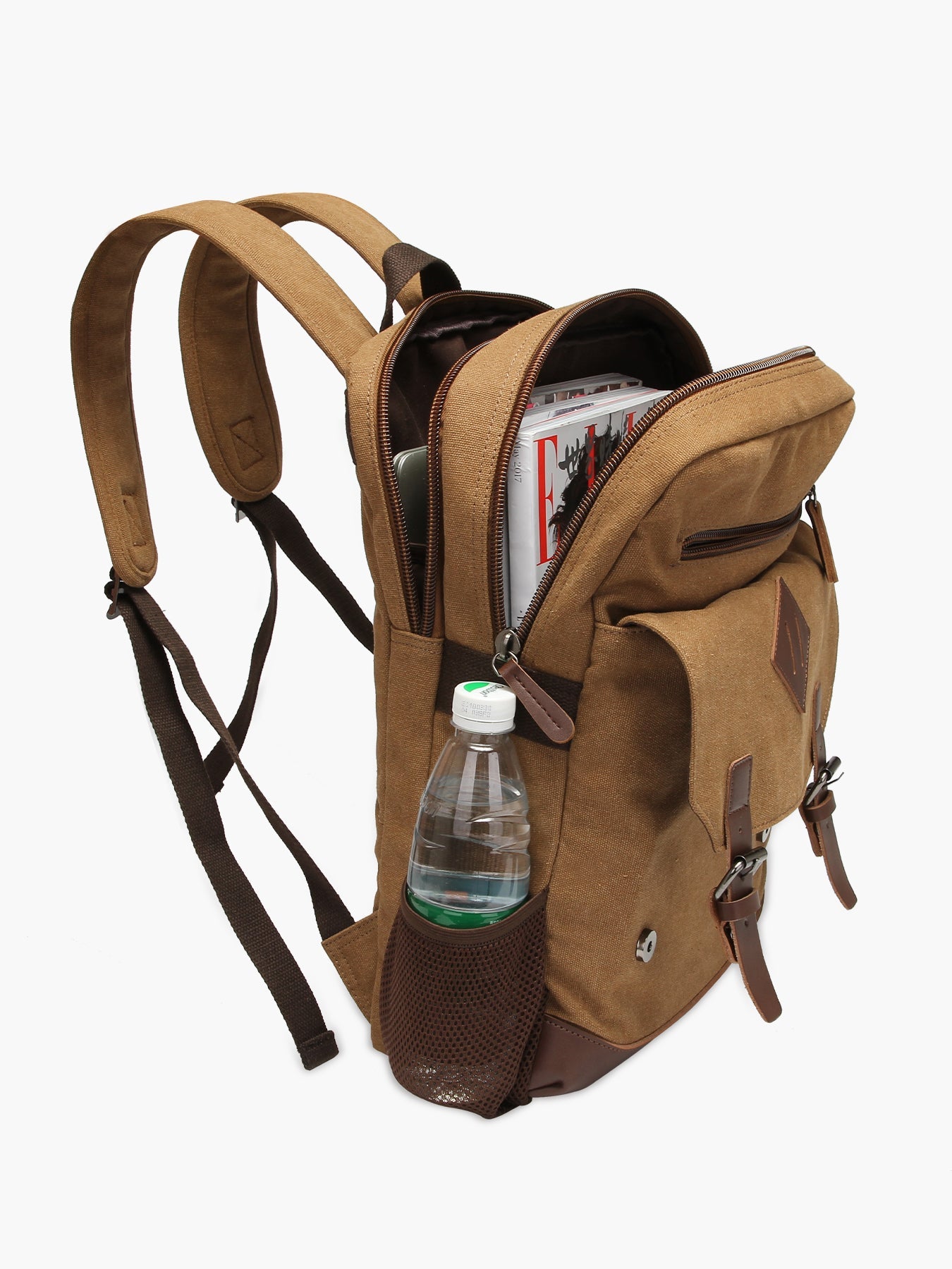 Modoker Vintage Backpack for Men Women, Canvas Bookpack Fits Most 15.6 Inches Computer and Tablets, Rucksack Backpack with USB Charging Port Black