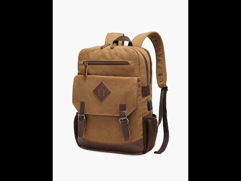 LUNLOPIK Vintage Canvas Laptop Backpack – Brown Daypack With USB Port, Fits 15.6 Inch Laptop For College & Travel